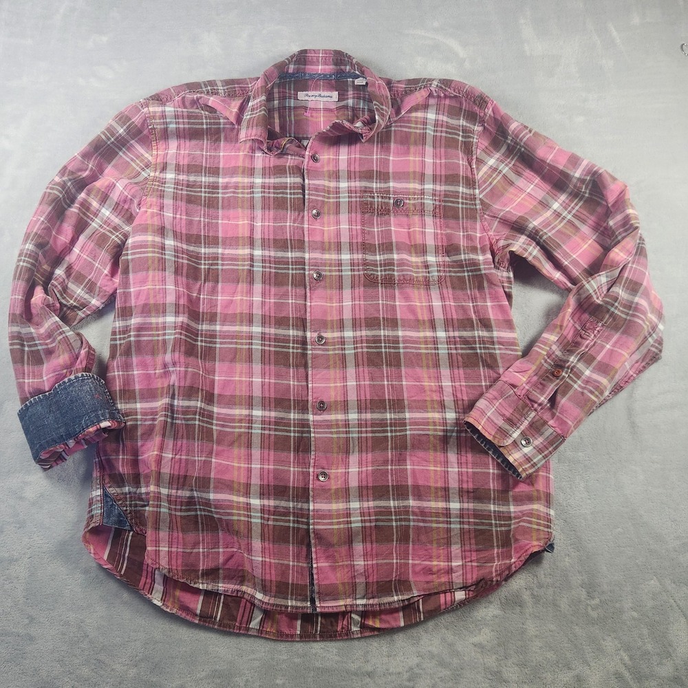 Tommy Bahama Shirt Mens‎ Large Pink Plaid Coastline Long Sleeve Button Down